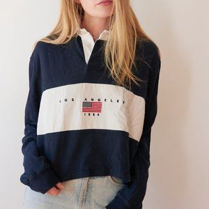 Navy & white oversized, crop rugby T